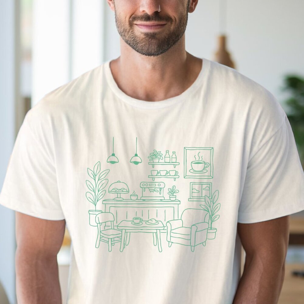 Coffee Shop Tee Cozy Cafe Shirt Plant Graphic TShirt - Picture 4 of 6